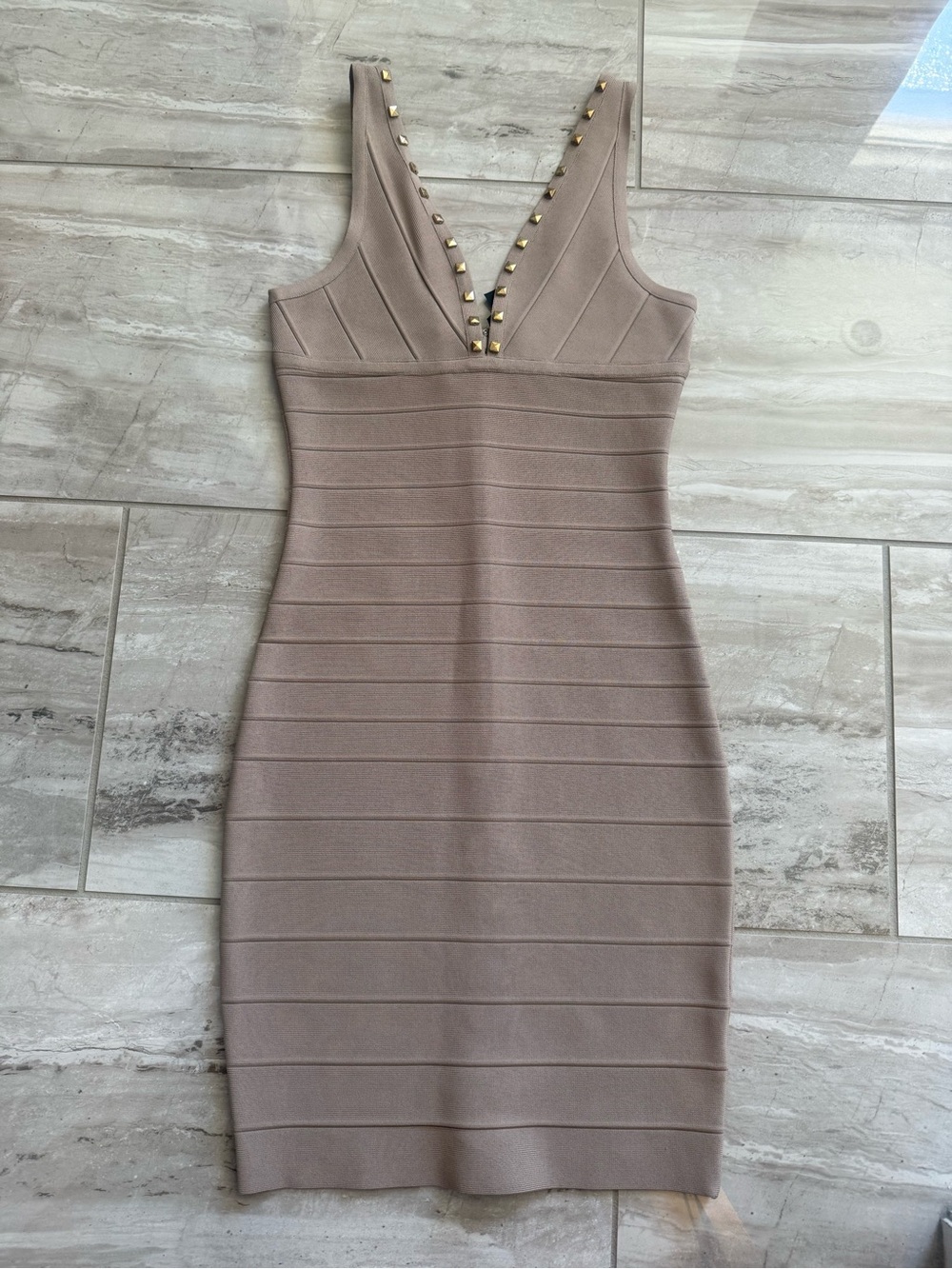 Topshop Taupe Bandage Midi Dress with Studded V-Neck